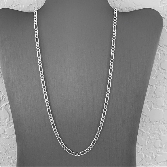 Sterling Silver Unisex Figaro Italian Chain, Silver Necklace, Link Jewelry - Picture 1 of 7